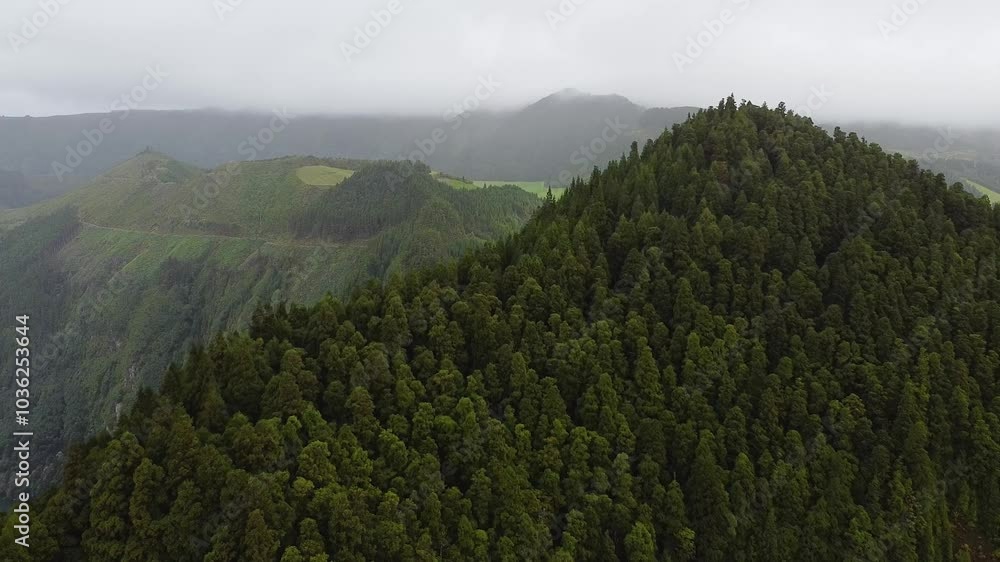 View of the landscape near sete citades lake in Sao Miguel, Azores, Portugal View of the landscape near sete citades lake in Sao Miguel, Azores, Portugal