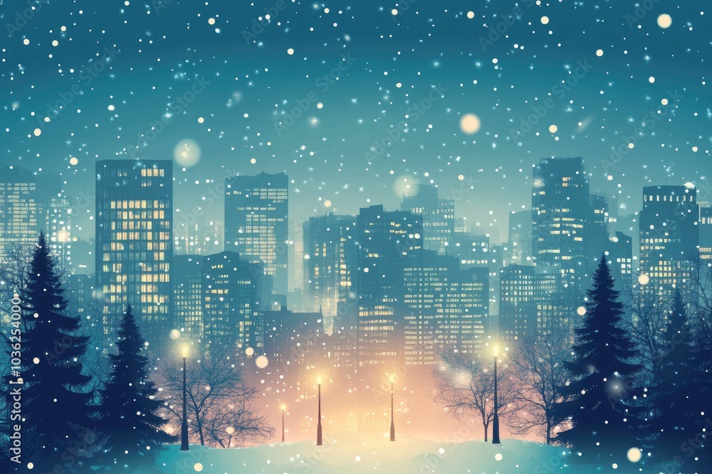 Fototapeta premium Christmas city wallpaper city background, Vector of the winter landscape. Merry Christmas. for copy space design assets, ai