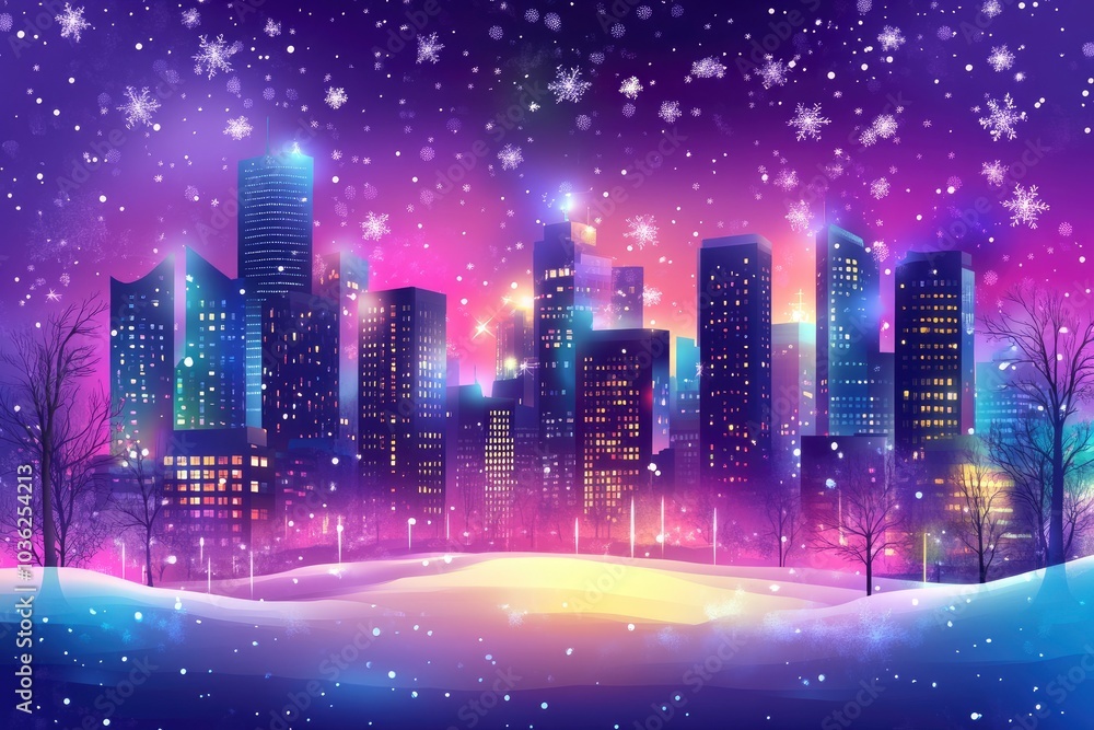 Naklejka premium Christmas city wallpaper city background, Vector of the winter landscape. Merry Christmas. for copy space design assets, ai