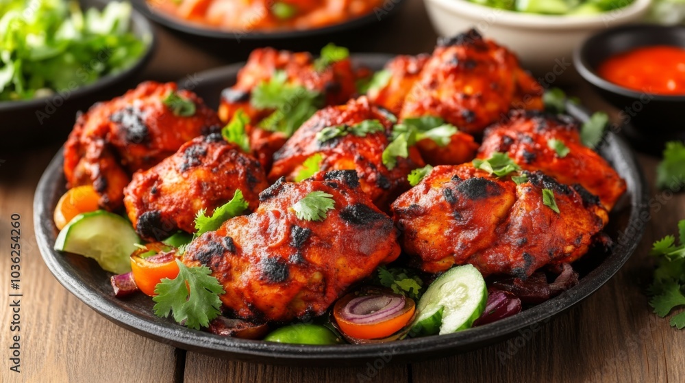 Deliciously Grilled Spicy Chicken Dish on Serving Platter Deliciously Grilled Spicy Chicken Dish on Serving Platter