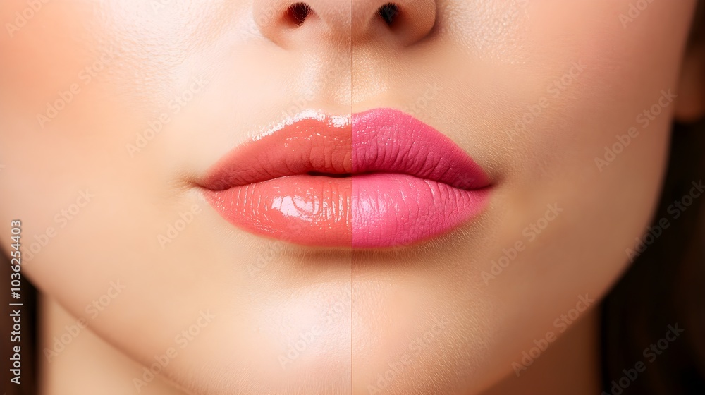 Fototapeta premium Close-up before-and-after photos of a patient's nose, emphasizing the correction of breathing issues alongside a more refined, symmetrical nasal profile