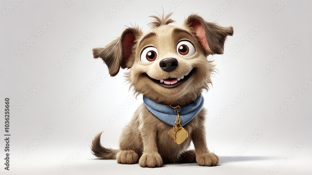 A single cartoonstyle Dumbledog dog with big eyes , funny dog ,smiling, isolated on a plain white background A single cartoonstyle Dumbledog dog with big eyes , funny dog ,smiling, isolated on a plain white background