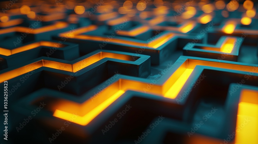 Abstract 3D Maze with Glowing Orange Lines Abstract 3D Maze with Glowing Orange Lines