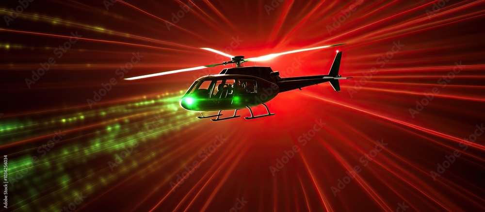 Helicopter in a Red and Green Light Show Helicopter in a Red and Green Light Show