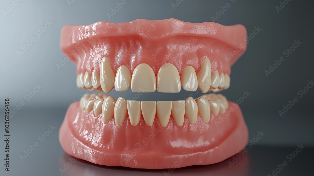 Obraz premium Dentoform, Dental teeth model. Dental Model. Close up tooth model mock tooth on blue background, close-up