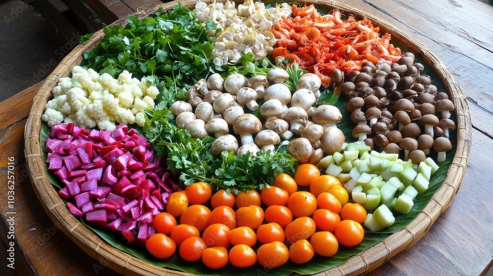 Fresh Vegetable Platter on a Wooden Table Fresh Vegetable Platter on a Wooden Table