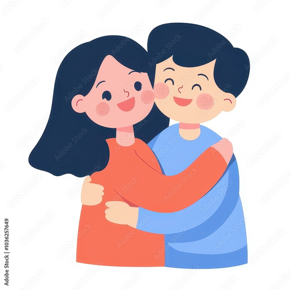 Two pals embrace in a bright cartoon scene, highlighting the joy and warmth of friendship and support. Two pals embrace in a bright cartoon scene, highlighting the joy and warmth of friendship and support.