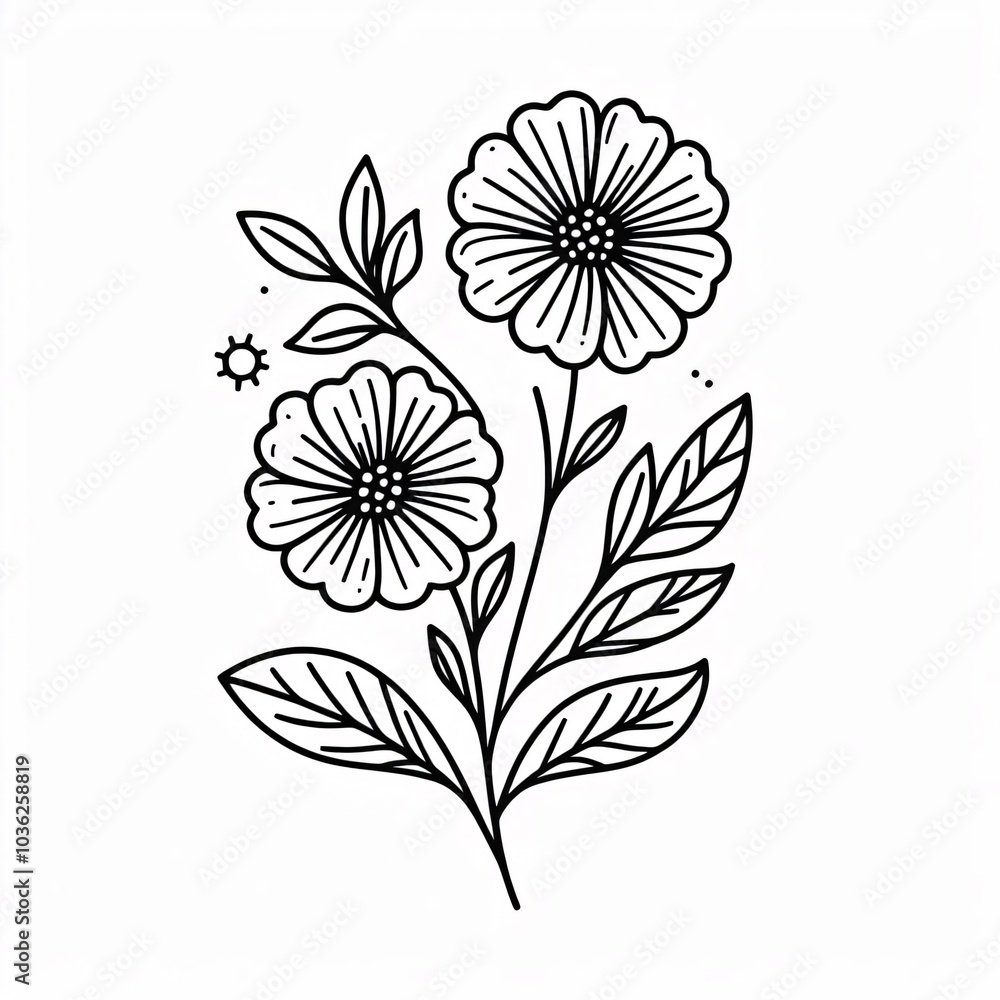 flower black and white colors with clean lines on a white background flower black and white colors with clean lines on a white background