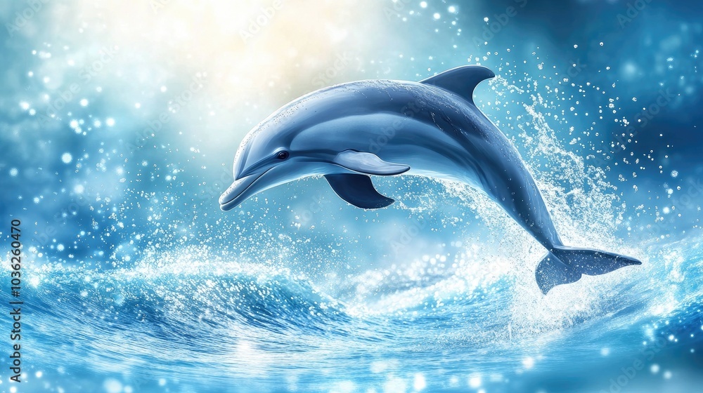 Fototapeta premium Playful Dolphin Leaping Above Sparkling Waves