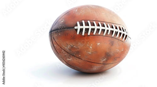 Realistic high-resolution photograph of a Gaelic football featuring detailed textures and branding shot on a clean white background perfect for sports-related products or advertising material photo