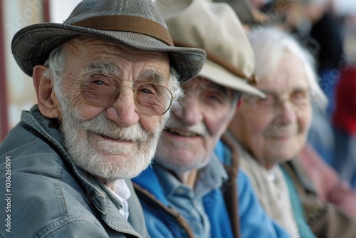 Portrait of an elderly man with glasses and a hat on the street