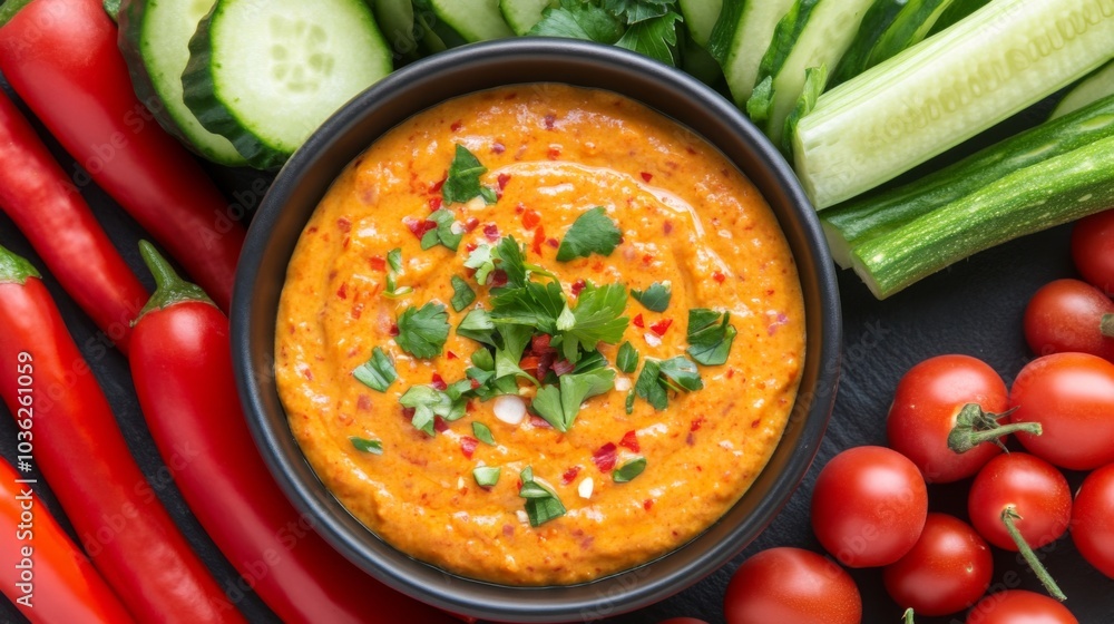 Colorful Vegetables and Dip in a Bowl Colorful Vegetables and Dip in a Bowl