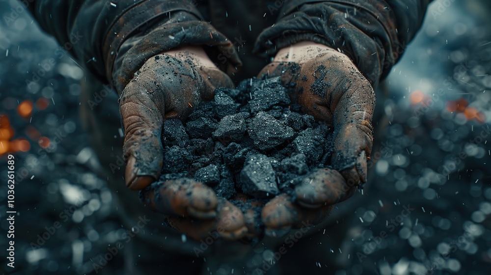 Coal miner in the man hands of coal background Coal miner in the man hands of coal background