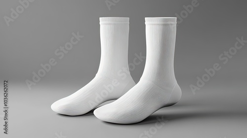 A pair of white socks displayed on a neutral background.