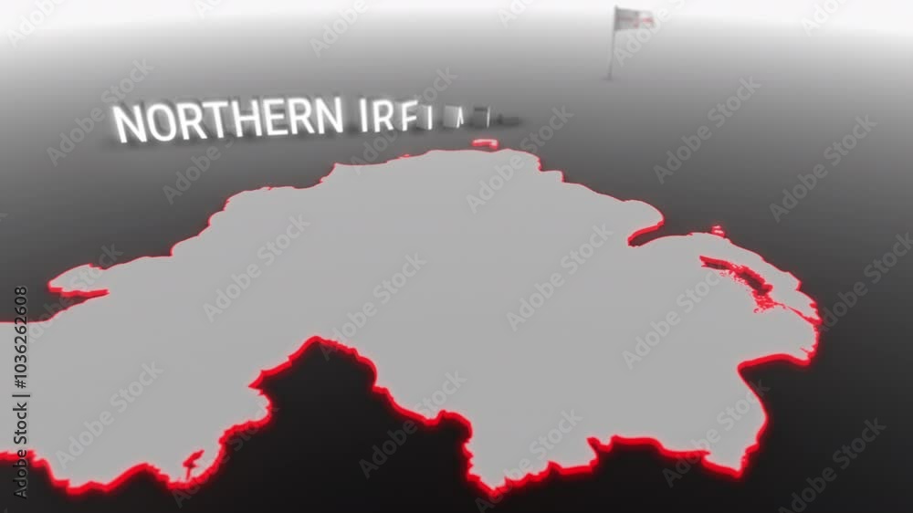 3d animated map of Northern Ireland gets hit and fractured by the text “Climate Crisis” 3d animated map of Northern Ireland gets hit and fractured by the text “Climate Crisis”