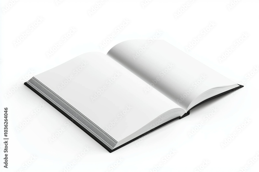 An open blank notebook resting on a white surface, inviting creativity and ideas in a tranquil setting An open blank notebook resting on a white surface, inviting creativity and ideas in a tranquil setting
