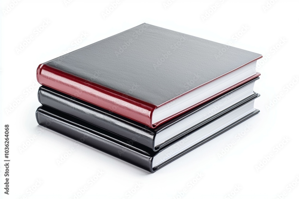 Stacked black and red binders on a white surface ready for organization and efficient documentation tasks Stacked black and red binders on a white surface ready for organization and efficient documentation tasks