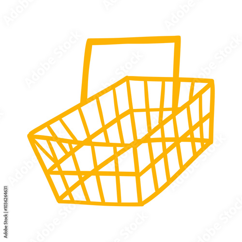 Shopping empty basket icon. Yellow flat simple basket. Related to shopping and retail. Cartoon hand drawing vector illustration isolated on transparent background 