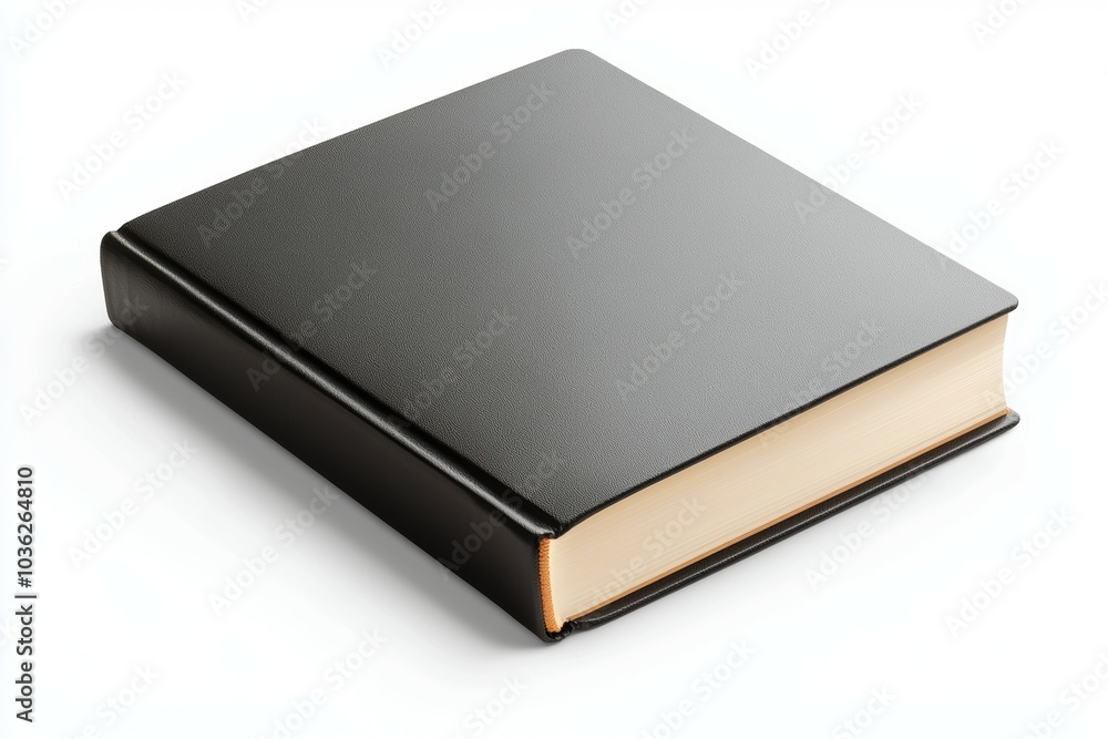 A sleek black book resting on a clean white surface, showcasing a modern design in a minimalist aesthetic A sleek black book resting on a clean white surface, showcasing a modern design in a minimalist aesthetic