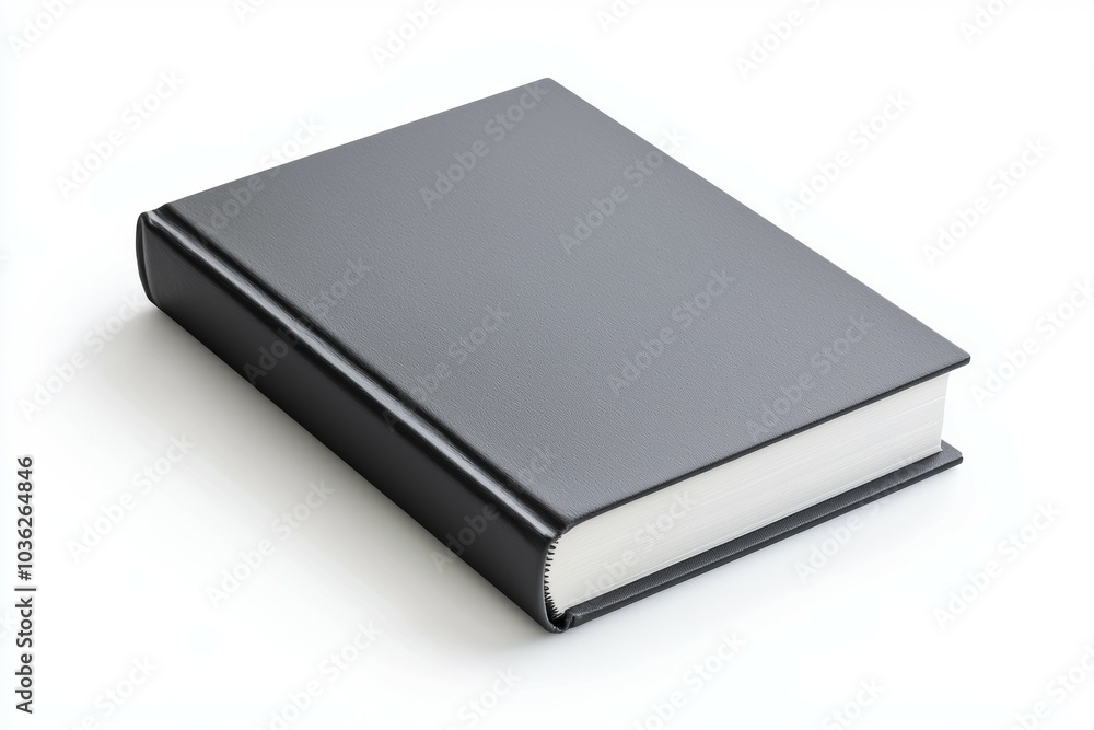 A simple black hardcover book resting on a white surface in a well-lit environment A simple black hardcover book resting on a white surface in a well-lit environment