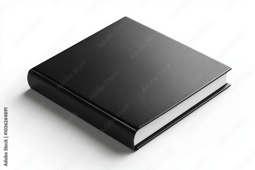 A sleek black hardcover book resting on a clean white surface, perfect for personal notes or creative projects A sleek black hardcover book resting on a clean white surface, perfect for personal notes or creative projects