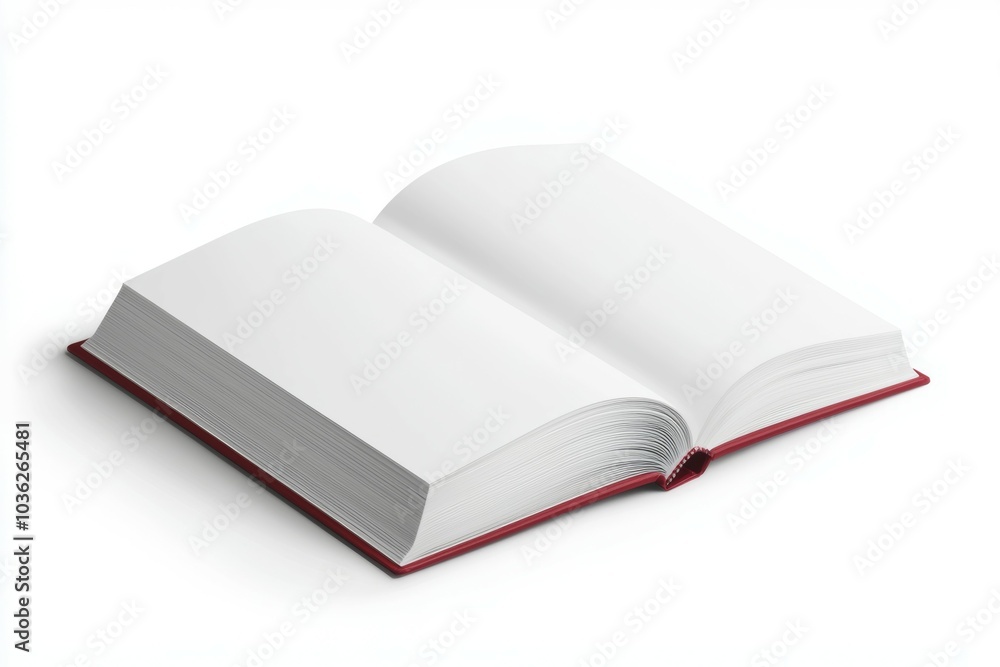 Open blank book resting on a white surface with red edges in natural light, inviting creativity and ideas Open blank book resting on a white surface with red edges in natural light, inviting creativity and ideas