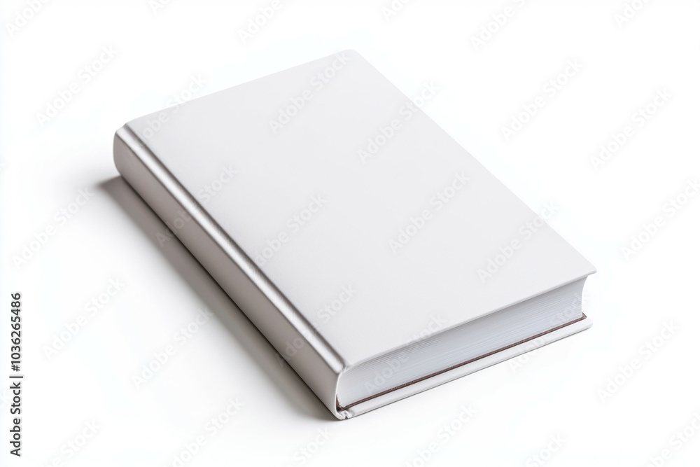 A blank hardcover book lying on a white surface ready for creative writing or artistic expression A blank hardcover book lying on a white surface ready for creative writing or artistic expression