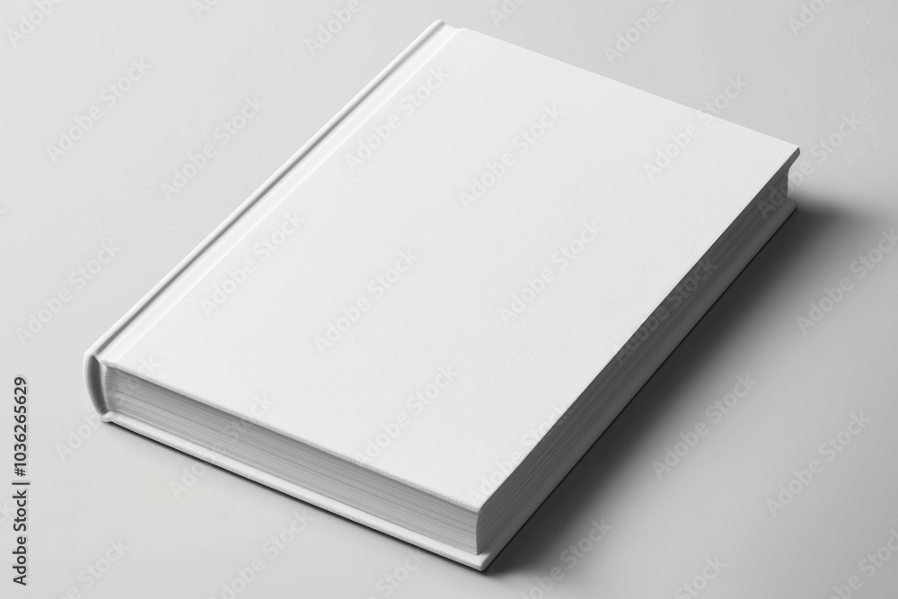 Blank hardcover book resting on a light surface, showcasing its minimalist design and clean lines Blank hardcover book resting on a light surface, showcasing its minimalist design and clean lines