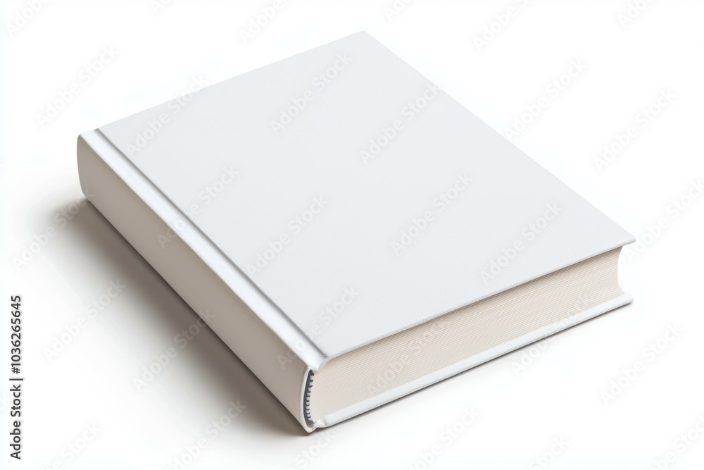 Plain white book resting on a clean surface, ready for personalization or creative projects Plain white book resting on a clean surface, ready for personalization or creative projects