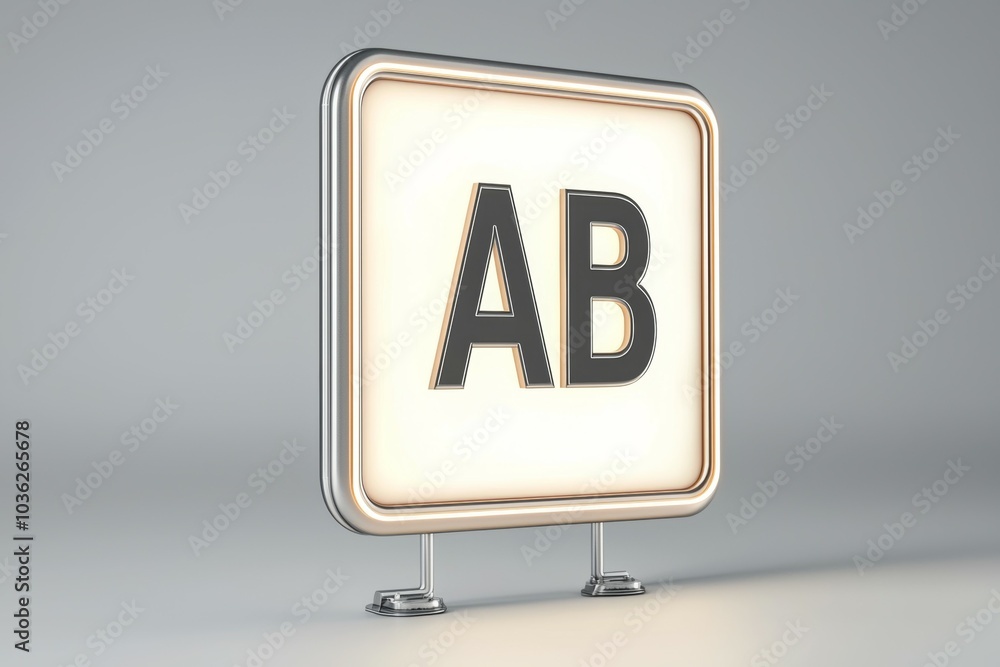 Illuminated sign displaying the letters AB with a modern design in a neutral grey background Illuminated sign displaying the letters AB with a modern design in a neutral grey background