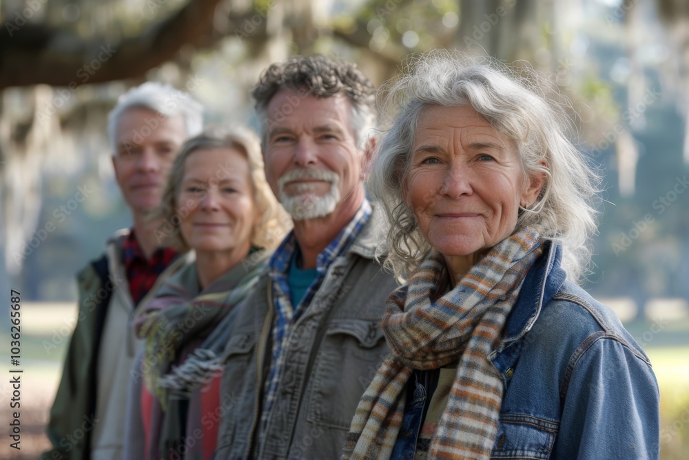 Portrait of happy senior couple with their family in the park. Portrait of happy senior couple with their family in the park.