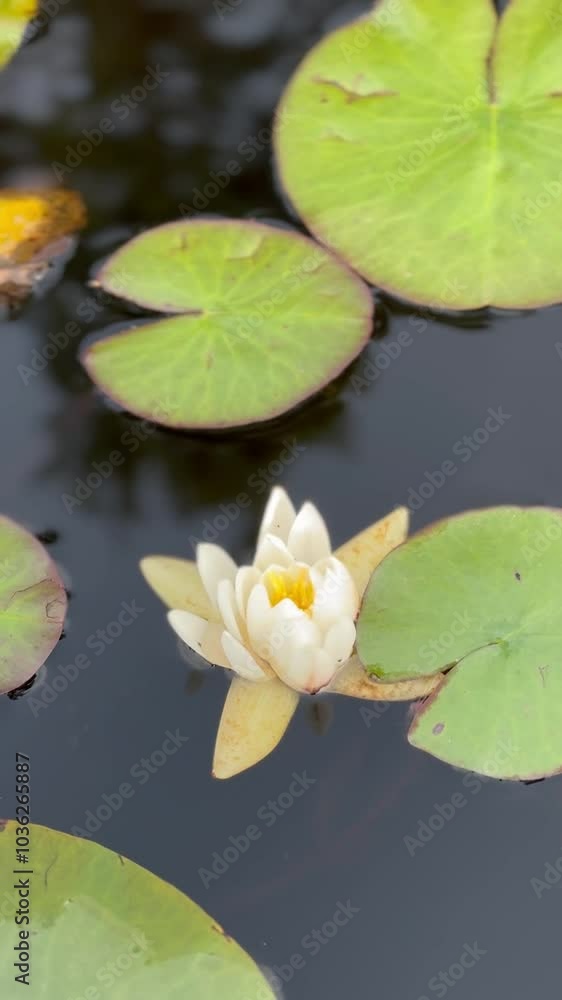 Video of water lilies with leaves. White lily Video of water lilies with leaves. White lily