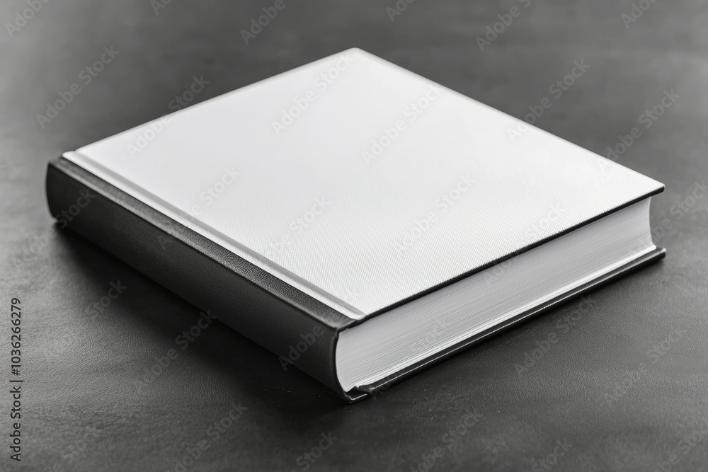 A blank hardcover book resting on a dark surface, inviting creativity and storytelling A blank hardcover book resting on a dark surface, inviting creativity and storytelling