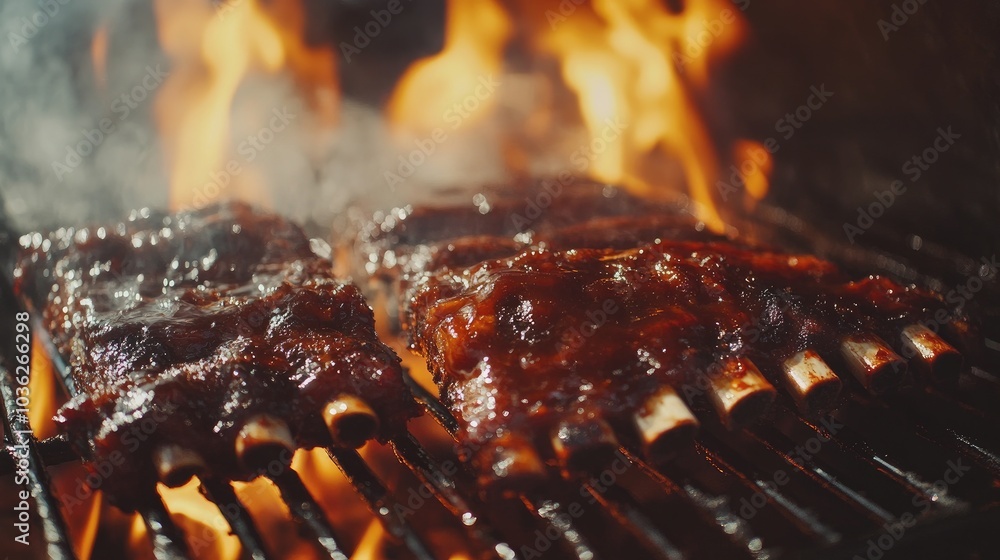 Grilled Ribs with Glaze Over Open Flame Grilled Ribs with Glaze Over Open Flame