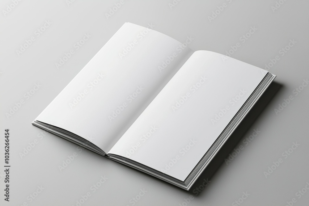 A white notebook is open to a blank page A white notebook is open to a blank page