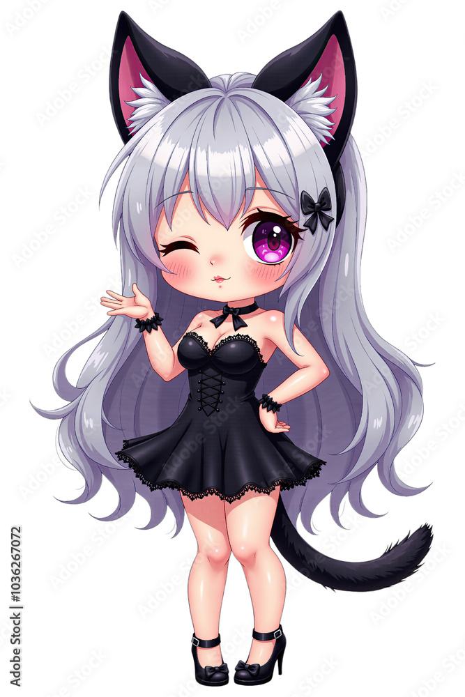 Chibi Catgirl in Gothic Black Dress Chibi Catgirl in Gothic Black Dress