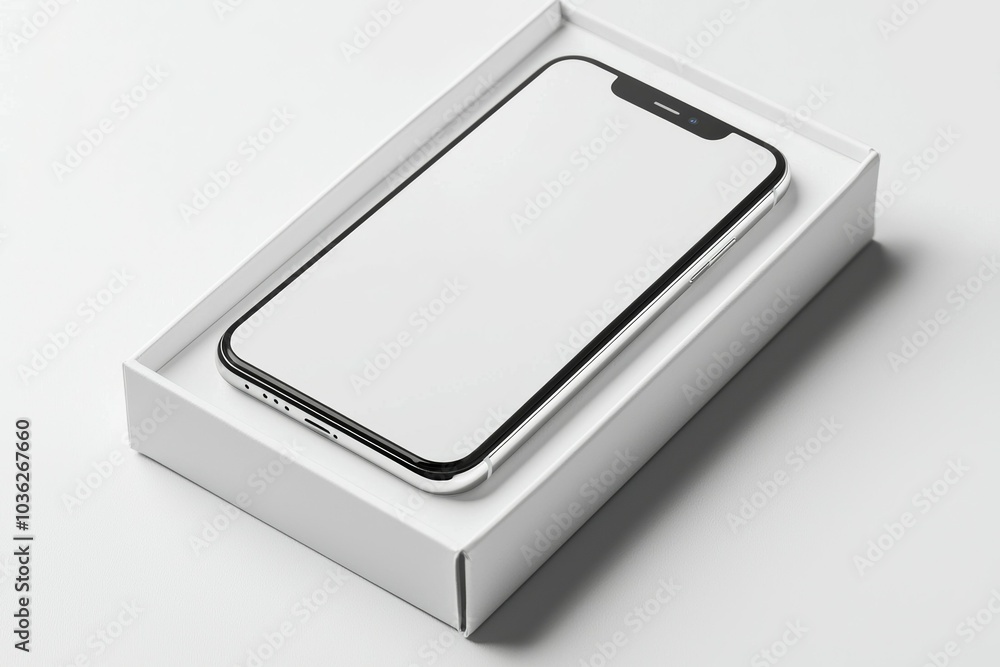A white Phone is sitting in a white box A white Phone is sitting in a white box