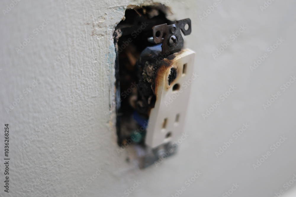 Electrical outlet that has caught on fire and burned. Electrical outlet that has caught on fire and burned.