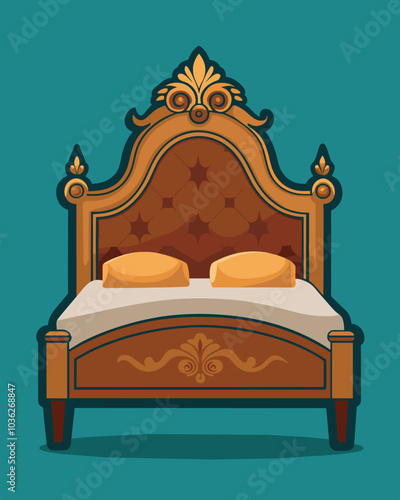 An elegant headboard for a kingsized bed constructed from reclaimed oak floorboards with a distressed finish.. Vector illustration