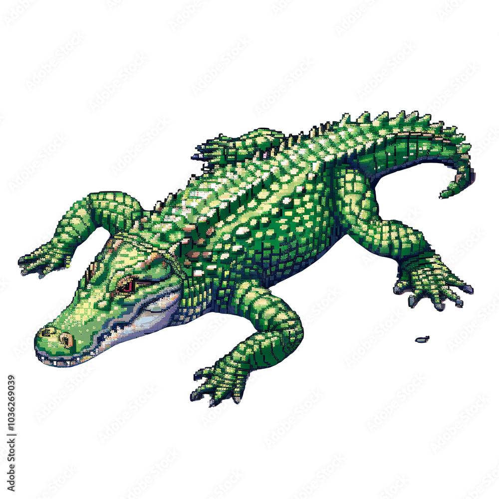 Fototapeta premium Pixel Art Alligator - Green Reptile Illustration