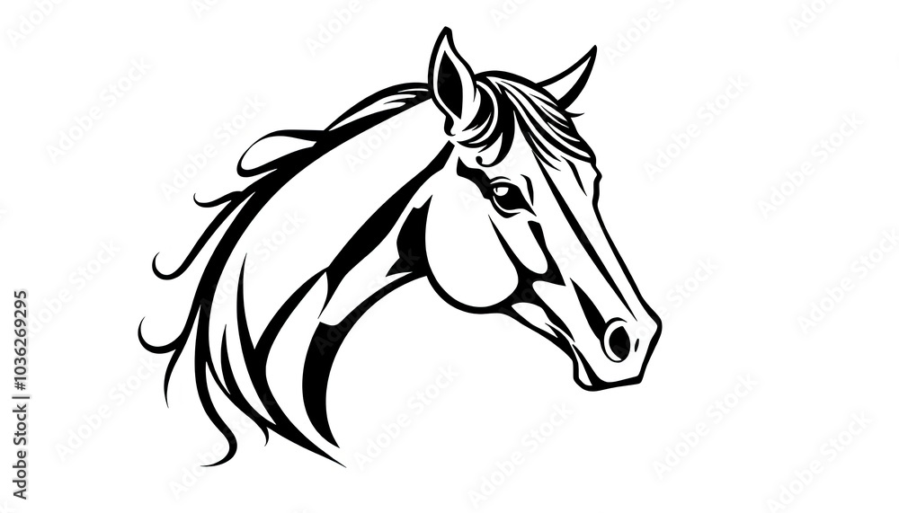 Fototapeta premium A stylized black and white illustration of a horse's head.