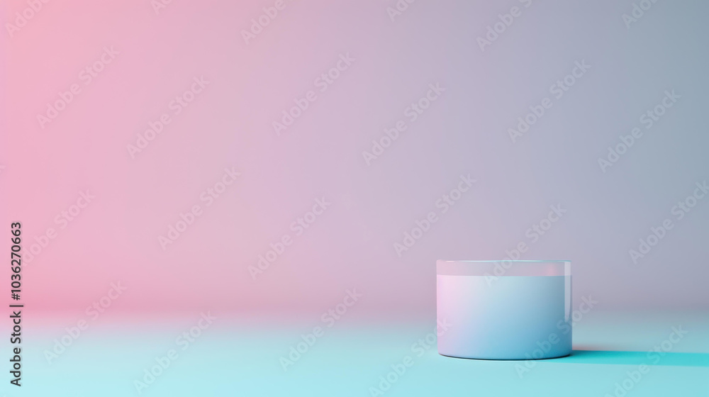 A sleek transparent podium with a pastel backdrop, perfect for showcasing cosmetics or decorative items elegantly. A sleek transparent podium with a pastel backdrop, perfect for showcasing cosmetics or decorative items elegantly.