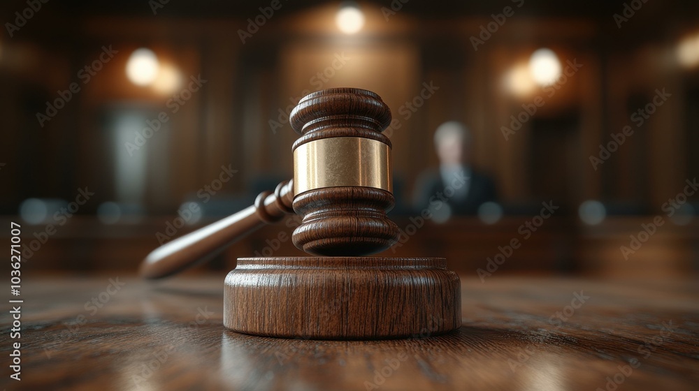 A judges gavel on a wooden block, signifying legal decisions, with a blurred judge in the courtroom background. A judges gavel on a wooden block, signifying legal decisions, with a blurred judge in the courtroom background.