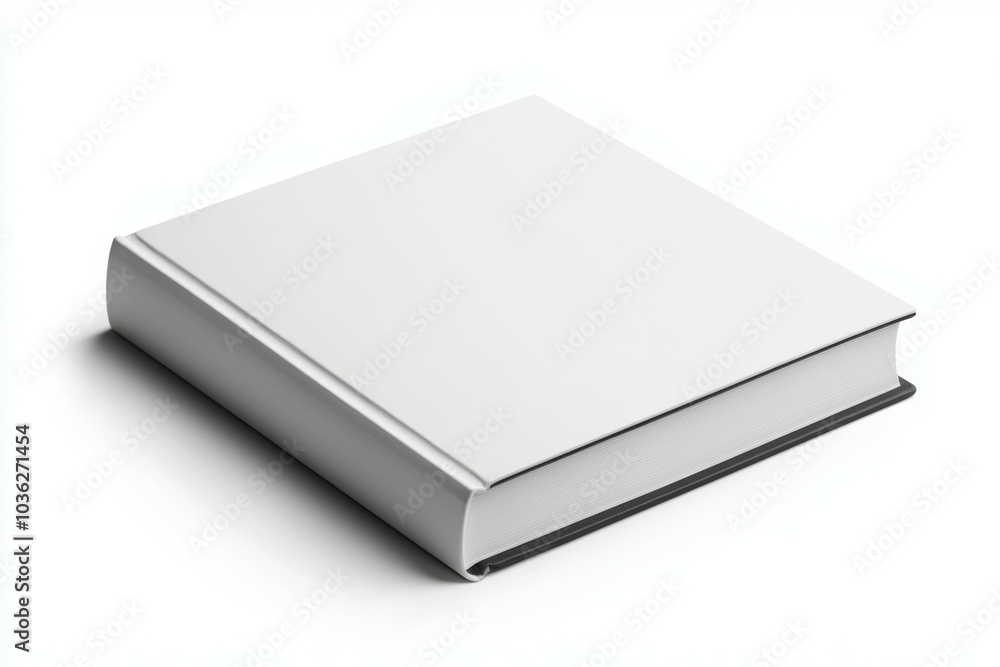 A white book with a black spine sits on a white background A white book with a black spine sits on a white background