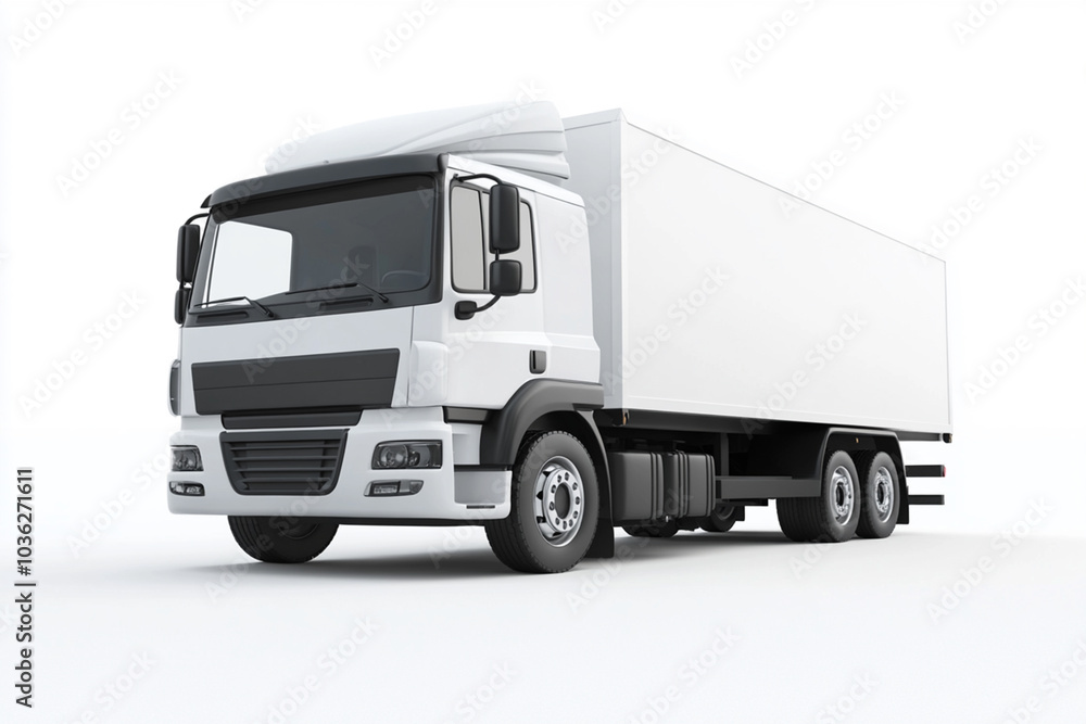 White commercial delivery truck on a white background with shadow. generativa IA White commercial delivery truck on a white background with shadow. generativa IA
