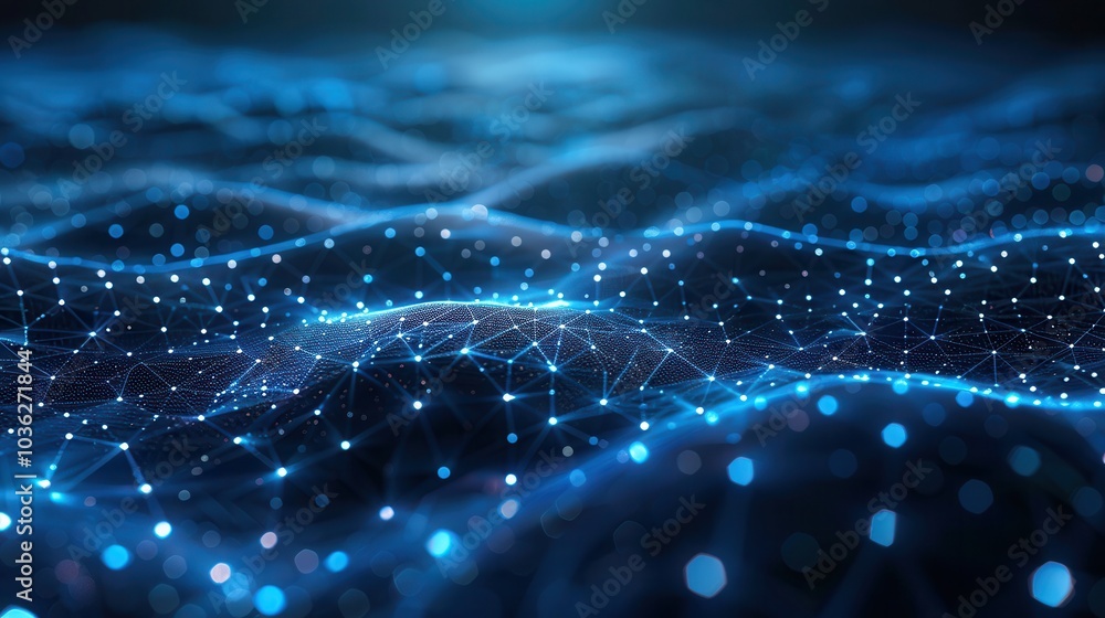 Abstract Digital Landscape with Light Points and Waves Abstract Digital Landscape with Light Points and Waves