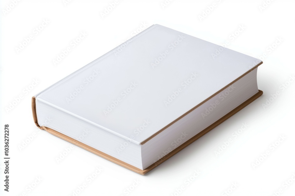 A white book with a brown spine sits on a white background A white book with a brown spine sits on a white background