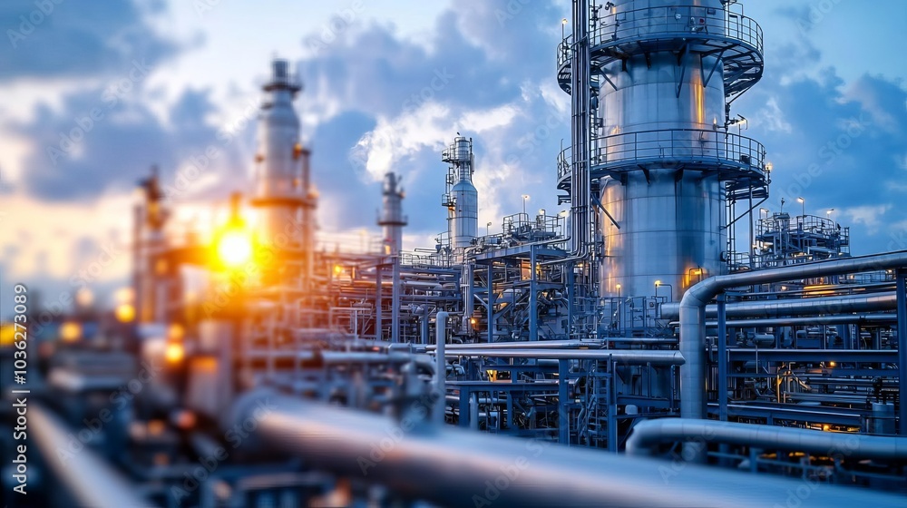 Fuel Processing Technology Close-up of distillation tower, refining fuel, sleek industrial design Fuel Processing Technology Close-up of distillation tower, refining fuel, sleek industrial design