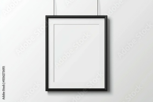 A black framed white picture hanging on a white wall