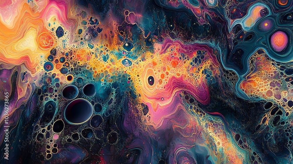 Colorful abstract fluid art with vibrant swirls and shapes on a dark background. Colorful abstract fluid art with vibrant swirls and shapes on a dark background.